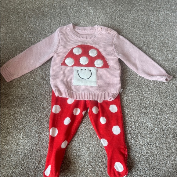 Stella McCartney - Pink Mushroom Sweater and Red Polka Dot Pants Set